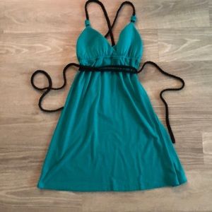 Teal cross back dress with string belt